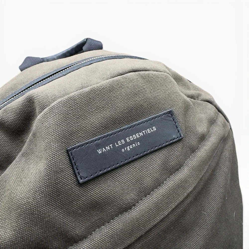 WANT Les Essentiels Kastrup Backpack Olive Green Organic Canvas Leather Trim